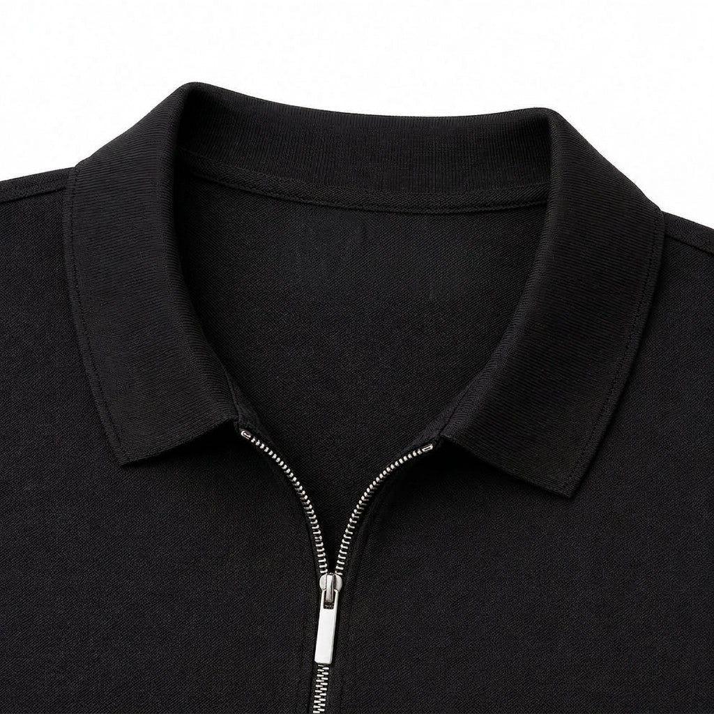 Premium black Zipper Polo Shirt | Modern Slim Fit