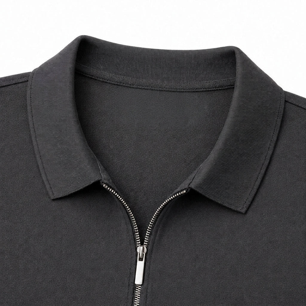 Premium Dark Grey Zipper Polo Shirt | Modern Slim Fit