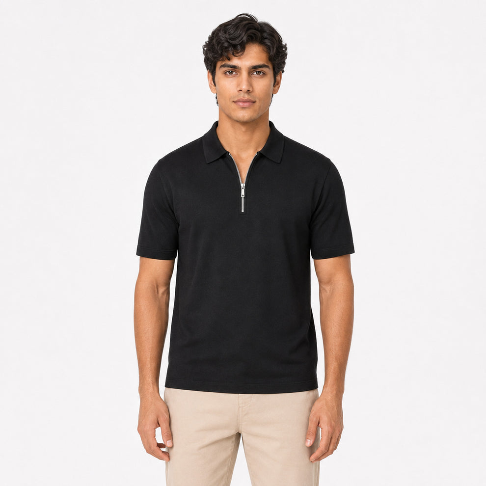 Premium black Zipper Polo Shirt | Modern Slim Fit
