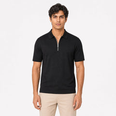 Premium black Zipper Polo Shirt | Modern Slim Fit