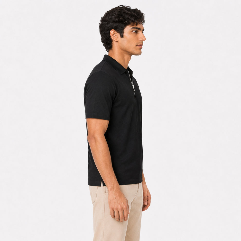Premium black Zipper Polo Shirt | Modern Slim Fit