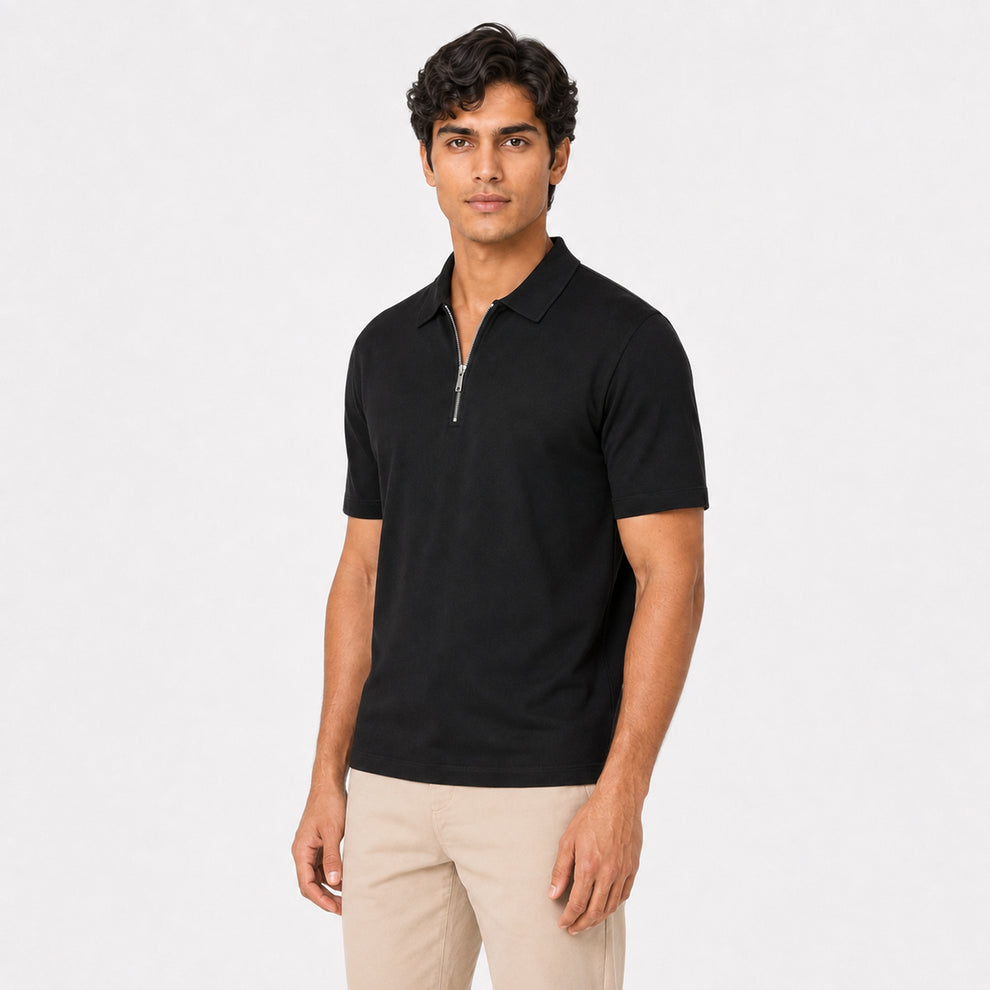 Premium black Zipper Polo Shirt | Modern Slim Fit