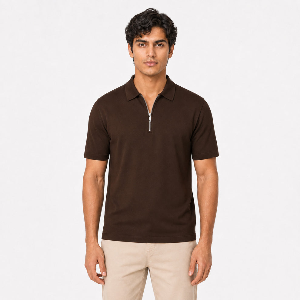 Premium chocolate Zipper Polo Shirt | Modern Slim Fit