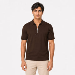 Premium chocolate Zipper Polo Shirt | Modern Slim Fit