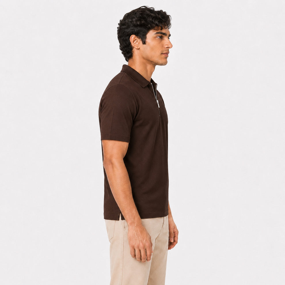 Premium chocolate Zipper Polo Shirt | Modern Slim Fit