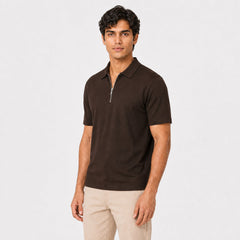 Premium chocolate Zipper Polo Shirt | Modern Slim Fit