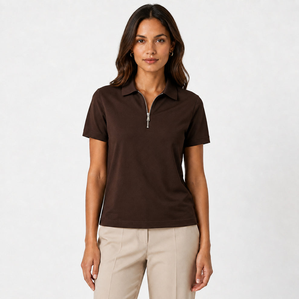 Premium chocolate Zipper Polo Shirt | Modern Slim Fit