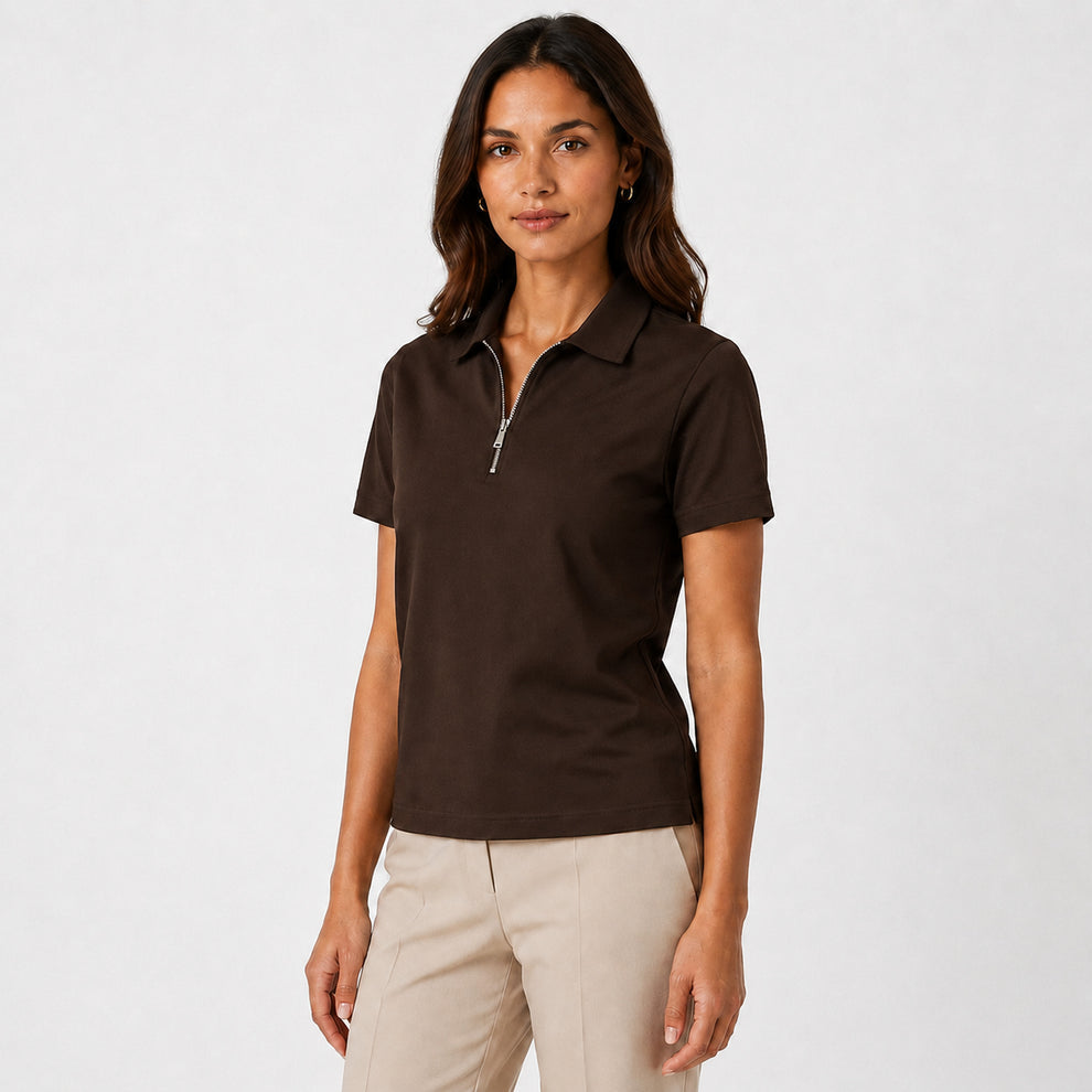 Premium chocolate Zipper Polo Shirt | Modern Slim Fit