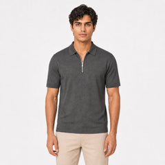 Premium Dark Grey Zipper Polo Shirt | Modern Slim Fit