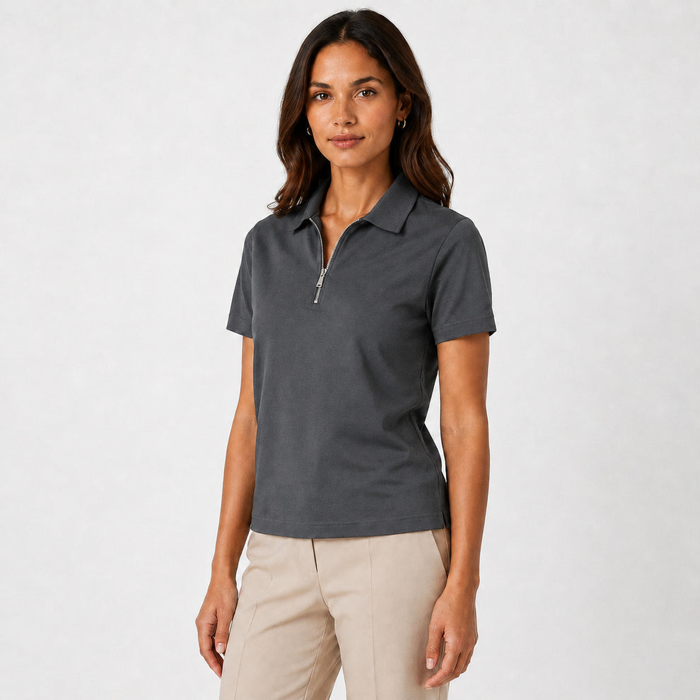 Premium Dark Grey Zipper Polo Shirt | Modern Slim Fit